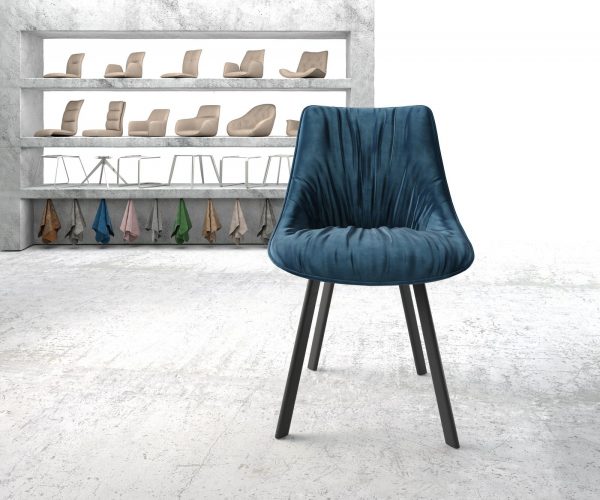 Jídelní židle Elda-Flex Velvet Blue čtyřnohá oválná černá - Image 2
