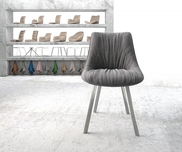 Jídelní židle Elda-Flex Textured Fabric Light Grey 4-nohá oválná nerezová ocel - Image 2