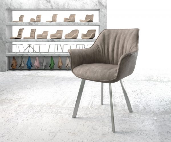 Jídelní židle Keila-Flex s područkou taupe vintage oválná podnož z nerezové oceli