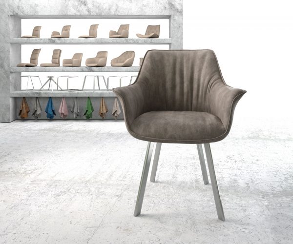 Jídelní židle Keila-Flex s područkou taupe vintage oválná podnož z nerezové oceli - Image 2