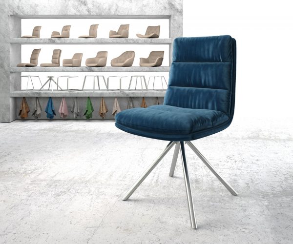 Otočná židle Abelia-Flex Velvet Blue Cross Frame Round Stainless Steel 180° Swivel