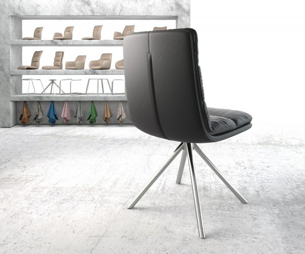 Jídelní židle Abelia-FlexPravá kůže Černý křížový rám kulatý nerezová ocel - Image 3
