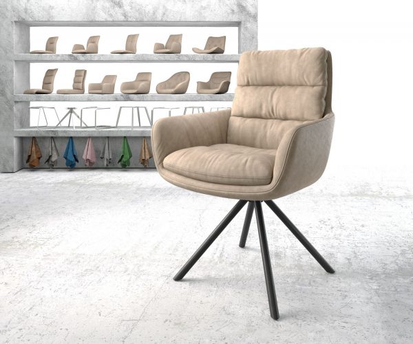 Otočná židle Abelia-Flex s područkou béžová vintage křížová podnož kulatá otočná černá
