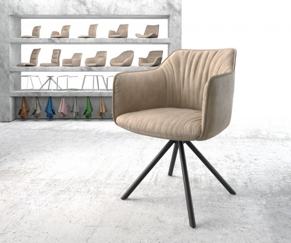 Otočná židle Elda-Flex s područkami Béžová Vintage Cross Rám Round Černá