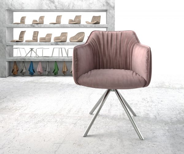 Otočná židle Elda-Flex s područkami Velvet Rosé Křížová základna kulatá nerezová ocel 180° otočná - Image 2