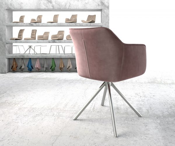 Otočná židle Elda-Flex s područkami Velvet Rosé Křížová základna kulatá nerezová ocel 180° otočná - Image 3