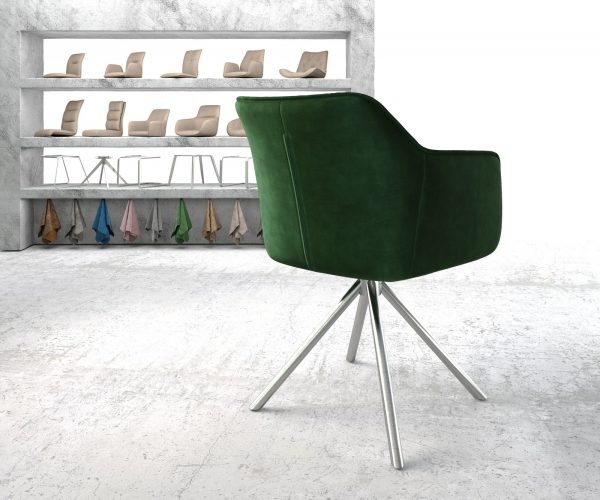 Otočná židle Elda-Flex s područkami Velvet Green Cross Base Round Stainless Steel 180° Swivel - Image 3
