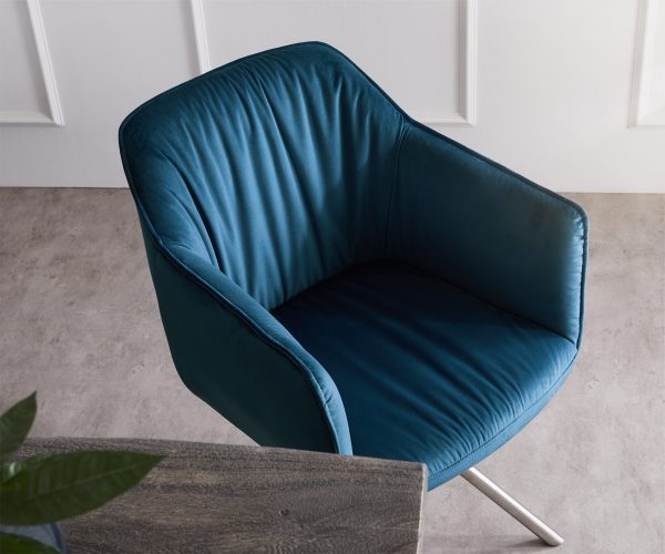 Otočná židle Elda-Flex s područkami Velvet Blue Cross Base Round Stainless Steel 180° Swivel - Image 4