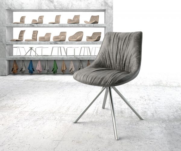Otočná židle Elda-Flex Grey Antique Cross Base Round Stainless Steel 180° Swivel