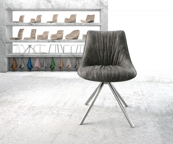 Otočná židle Elda-Flex Grey Antique Cross Base Round Stainless Steel 180° Swivel - Image 2