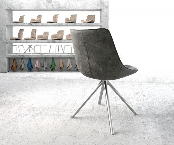 Otočná židle Elda-Flex Grey Antique Cross Base Round Stainless Steel 180° Swivel - Image 3