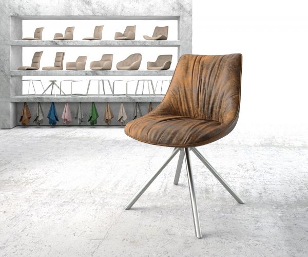 Otočná židle Elda-Flex Brown Antique Cross Frame Round Stainless Steel 180° Swivel