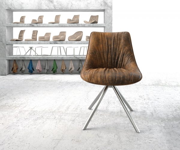 Otočná židle Elda-Flex Brown Antique Cross Frame Round Stainless Steel 180° Swivel - Image 2