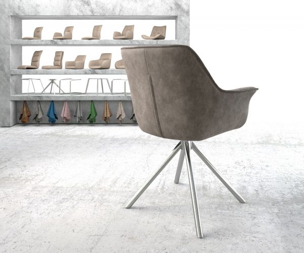 Otočná židle Keila-Flex s područkou taupe vintage křížová podnož kulatá otočná z nerezové oceli - Image 3