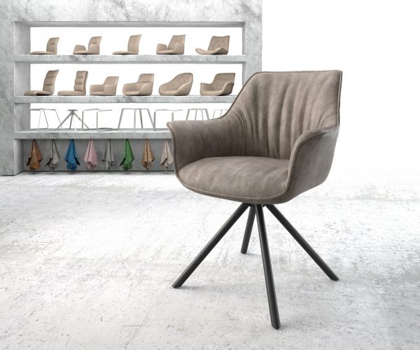 Otočná židle Keila-Flex s područkou taupe vintage křížová podnož kulatá otočná černá