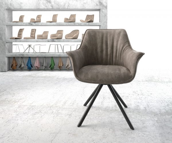 Otočná židle Keila-Flex s područkou taupe vintage křížová podnož kulatá otočná černá - Image 2
