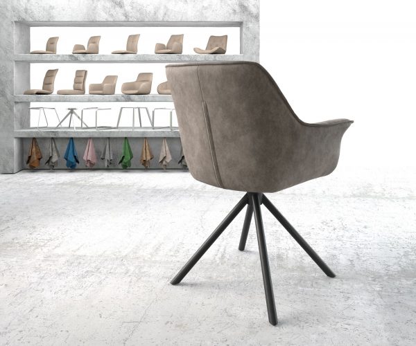Otočná židle Keila-Flex s područkou taupe vintage křížová podnož kulatá otočná černá - Image 3
