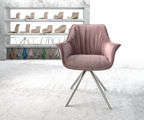 Otočná židle Keila-Flex s područkami Velvet Rosé Křížová základna kulatá nerezová ocel otočná o 180° - Image 2