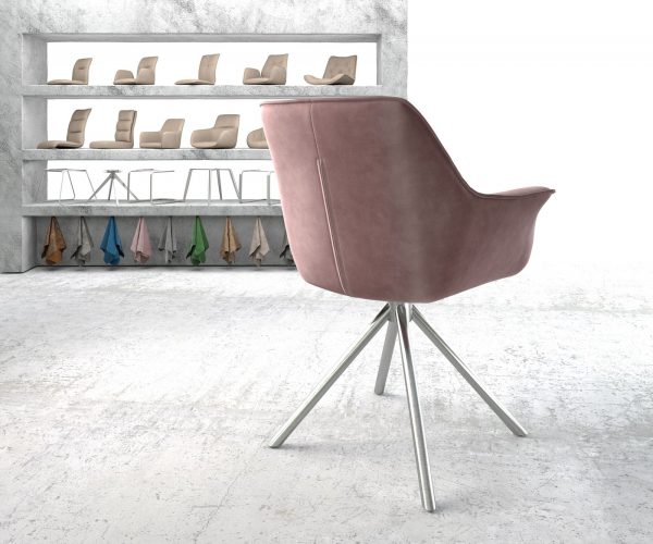 Otočná židle Keila-Flex s područkami Velvet Rosé Křížová základna kulatá nerezová ocel otočná o 180° - Image 3