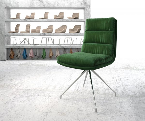 Otočná židle Abelia-Flex Velvet Green Křížový rám kuželový nerezový 180° otočný