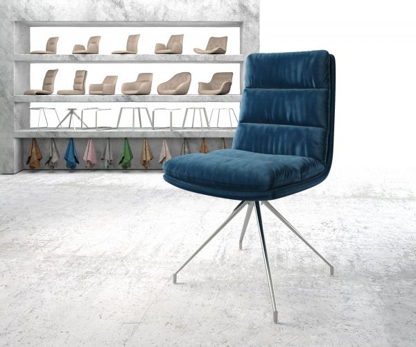 Otočná židle Abelia-Flex Velvet Blue Cross Frame Conical Stainless Steel 180° Swivel