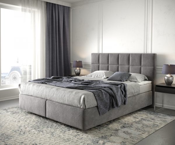 Boxspring postel Dream-Fine 160x200 cm mikrovlákno taupe s matrací a topperem