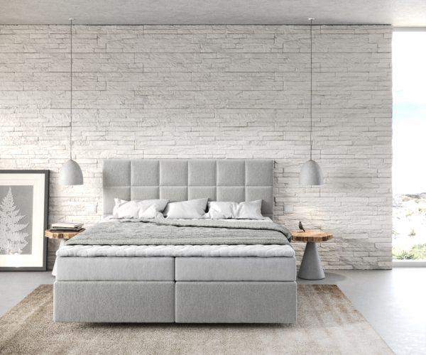 Boxspring postel Dream-Fine 160x200 cm mikrovlákno stříbrně šedá s matrací a topperem - Image 2