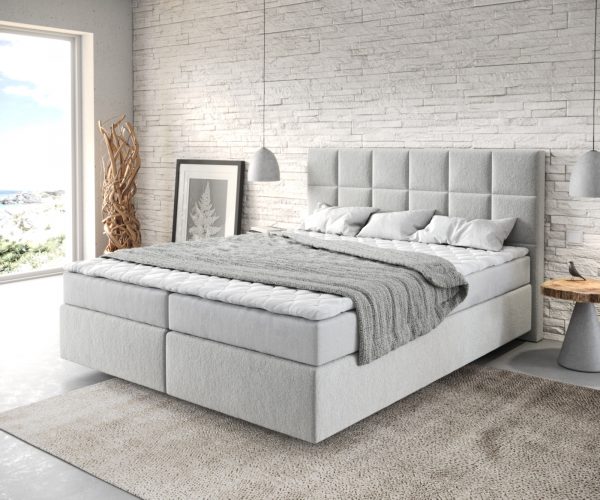 Boxspring postel Dream-Fine 160x200 cm mikrovlákno stříbrně šedá s matrací a topperem