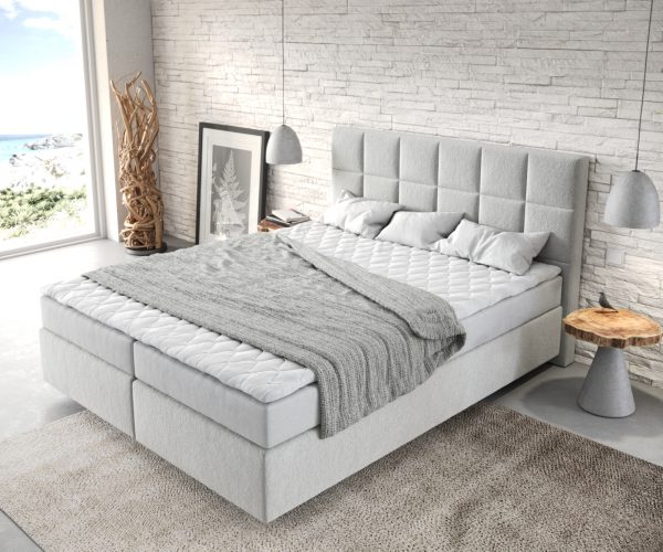 Boxspring postel Dream-Fine 160x200 cm mikrovlákno stříbrně šedá s matrací a topperem - Image 4