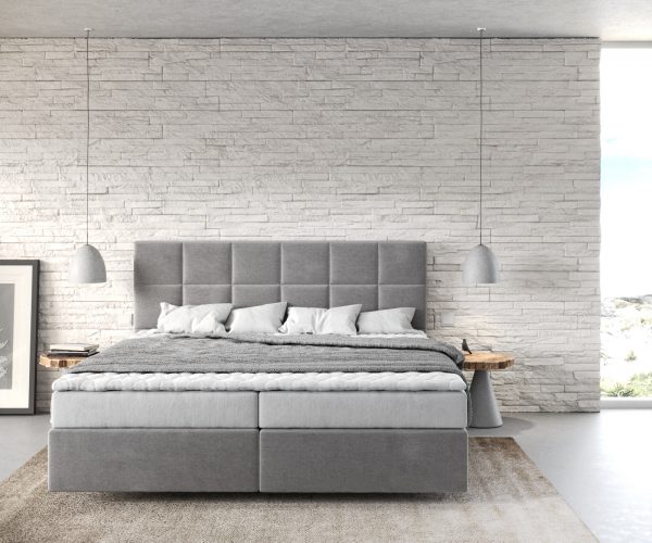 Boxspring postel Dream-Fine 180x200 cm mikrovlákno šedá s matrací a topperem - Image 2