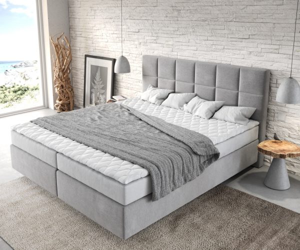 Boxspring postel Dream-Fine 180x200 cm mikrovlákno šedá s matrací a topperem - Image 4
