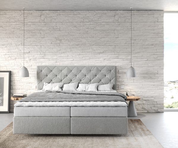 Boxspring postel Dream-Great 180x200 cm mikrovlákno stříbrně šedá s matrací a topperem - Image 2