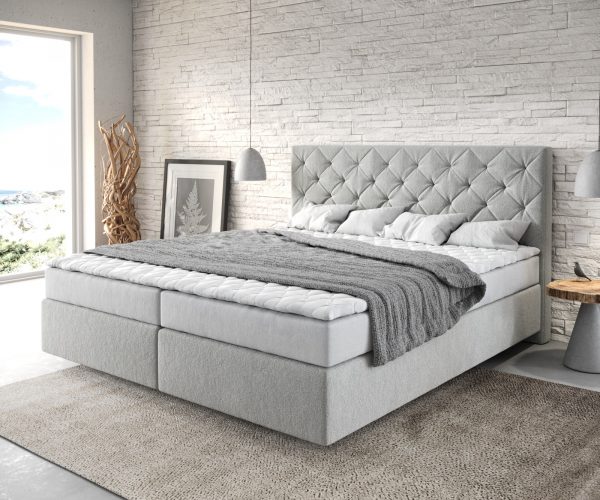 Boxspring postel Dream-Great 180x200 cm mikrovlákno stříbrně šedá s matrací a topperem