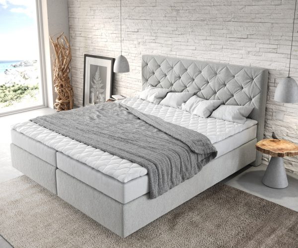 Boxspring postel Dream-Great 180x200 cm mikrovlákno stříbrně šedá s matrací a topperem - Image 4