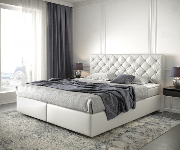 Boxspring postel Dream-Great 180x200 cm koženka bílá s matrací a topperem