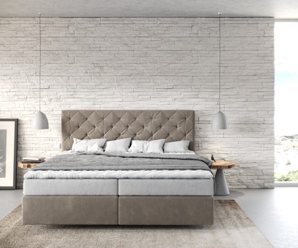Boxspring postel Dream-Great 180x200 cm mikrovlákno béžová s matrací a topperem - Image 2