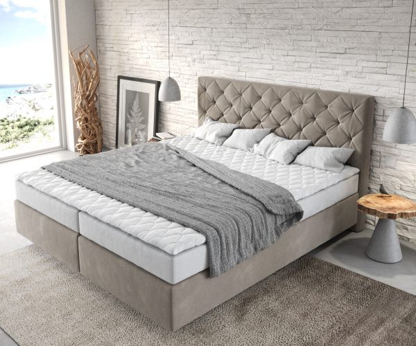 Boxspring postel Dream-Great 180x200 cm mikrovlákno béžová s matrací a topperem - Image 4