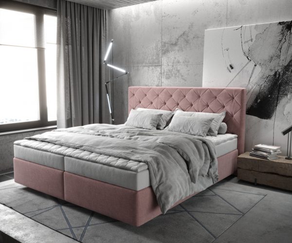 Boxspring postel Dream-Great mikrovlákno růžová 180x200 cm s matrací a topperem