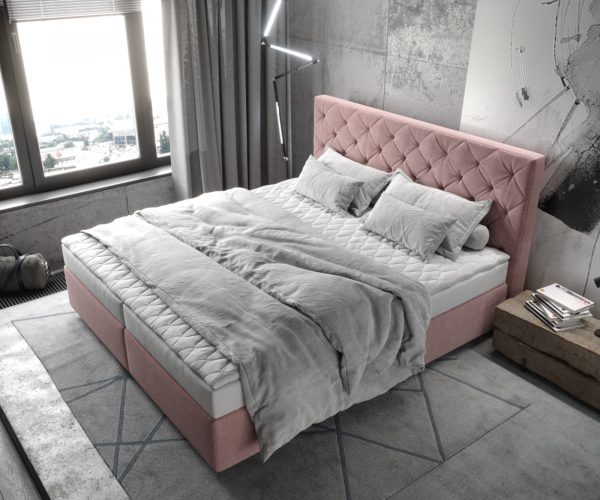 Boxspring postel Dream-Great mikrovlákno růžová 180x200 cm s matrací a topperem - Image 4
