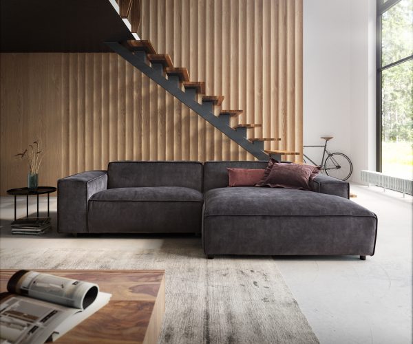 Rohová sedací souprava Tenso 280 x 165 Velur Anthracite Recamiere Pravá - Image 2