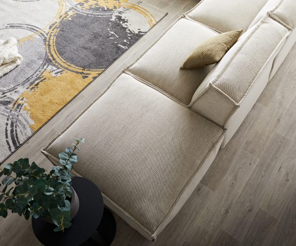 Rohová pohovka Basit 380x225 cm žinylka béžová levá s taburetem - Image 5