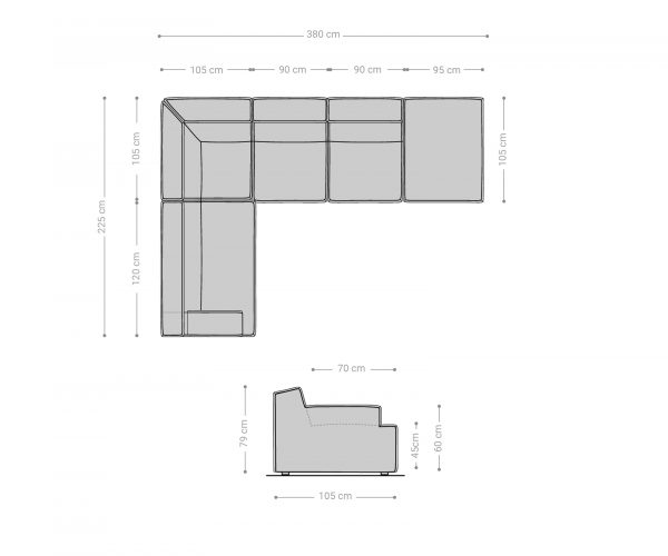 Rohová pohovka Basit 380x225 cm žinylka béžová levá s taburetem - Image 6