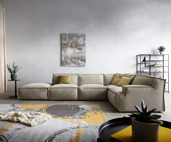 Rohová pohovka Basit 380x225 cm žinylka béžová lenoška pravá s podnožkou - Image 2
