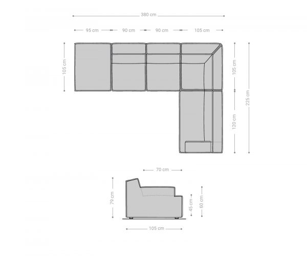 Rohová pohovka Basit 380x225 cm žinylka béžová lenoška pravá s podnožkou - Image 6
