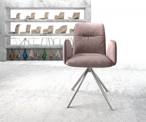 Otočná židle Vinja-Flex s područkami Velvet Rosé Křížová základna kulatá nerezová ocel otočná o 180° - Image 2