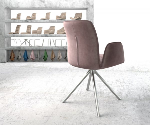 Otočná židle Vinja-Flex s područkami Velvet Rosé Křížová základna kulatá nerezová ocel otočná o 180° - Image 3