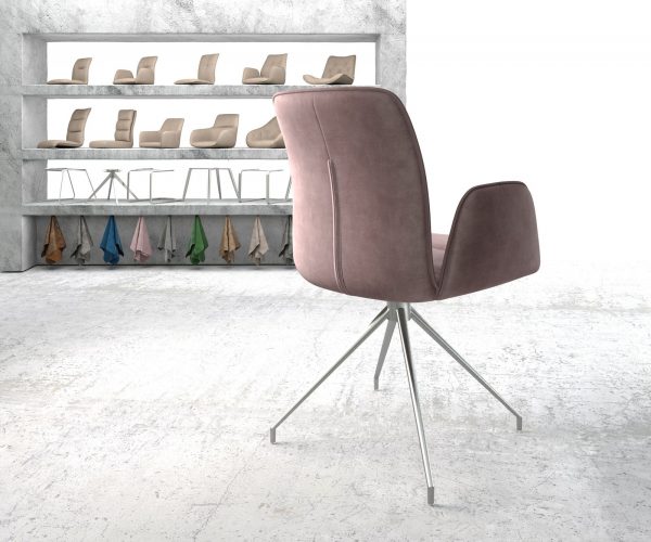 Otočná židle Vinja-Flex s područkami Velvet Rosé Křížový rám Kuželová nerezová ocel Otočná o 180° - Image 3
