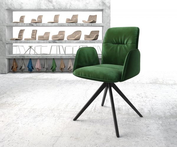 Otočná židle Vinja-Flex s područkami Velvet Green Cross Frame Edged Black 180° Swivel