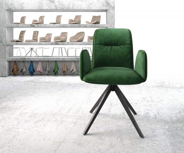 Otočná židle Vinja-Flex s područkami Velvet Green Cross Frame Edged Black 180° Swivel - Image 2
