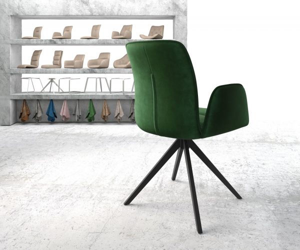 Otočná židle Vinja-Flex s područkami Velvet Green Cross Frame Edged Black 180° Swivel - Image 3